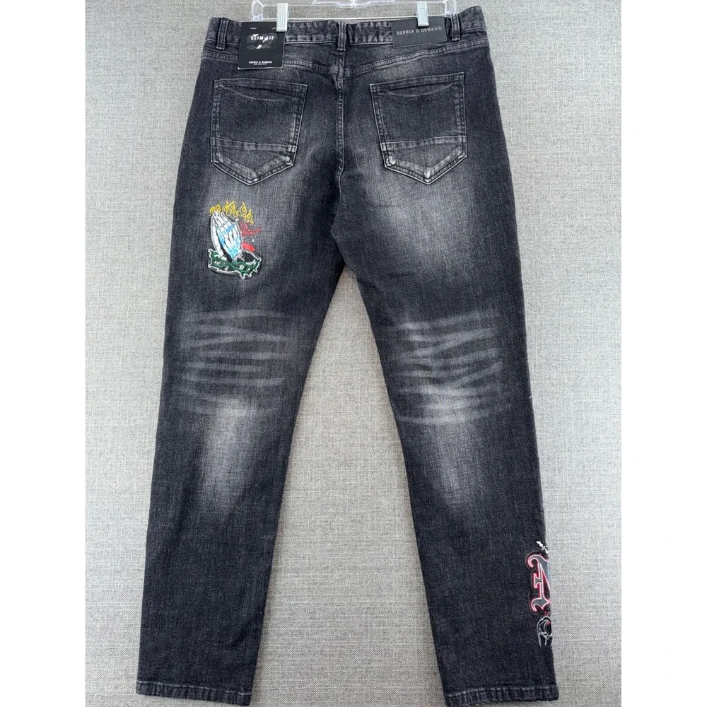 Supply & Demand Cayman Slim Fit Jeans Black Graphic Patch 36W XL SUM17440